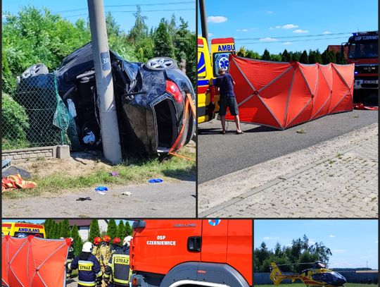 22-latka uderzyła w słup i ogrodzenie. Lądował śmigłowiec LPR