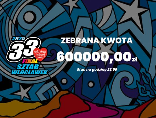 33. Finał WOŚP we Włocławku. Nowa kwota, którą podał sztab to 600 000 zł