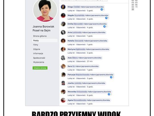 Akcja na profilu posłanki Borowiak. "Robimy hałas na profilach tych, którzy chcą nam odebrać nasze prawa"