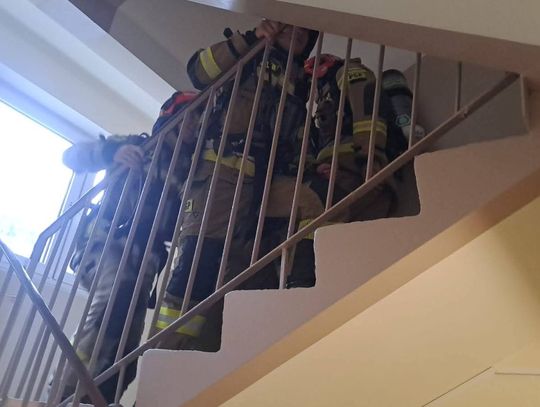 Akcja w wieżowcu przy Broniewskiego. Strażacy z butlami wchodzili na ostatnie piętro