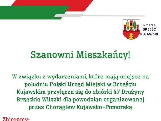 Brześć Kujawski organizuje zbiórkę dla powodzian z południa Polski