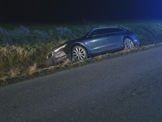 Pojazd wezwał służby. Kierowca chciał ominąć zwierzę na drodze i wpadł do rowu