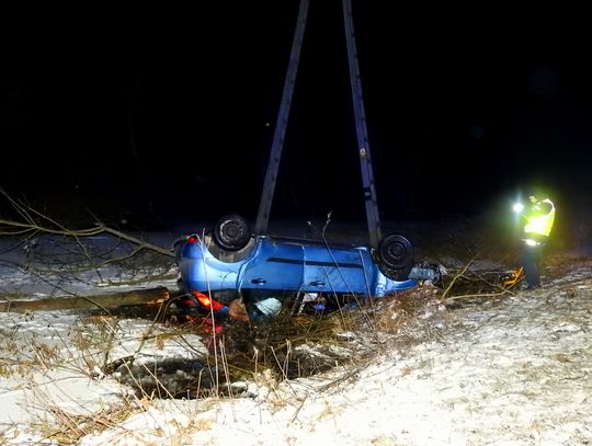 Dachowanie pod Włocławkiem, auto zderzyło się z sarną  