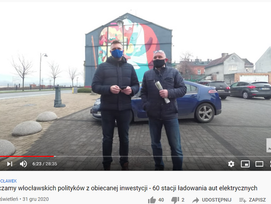 Do końca 2020 r. we Włocławku miało powstać 60 stacji ładowania pojazdów. Powstała jedna, ale jest nieczynna... 