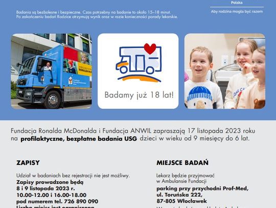 Fundacja ANWIL zaprasza na bezpłatne badania USG dla dzieci