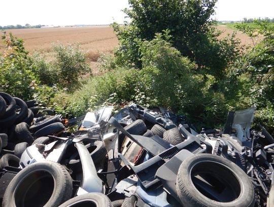 Grozi za to do 1 mln zł kary. Ogromne ilości opon i foteli samochodowych na jednej z działek w powiecie rypińskim.