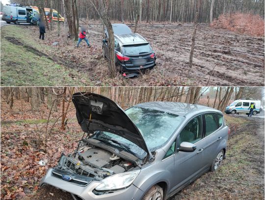 Hyundai w rowie, Ford na poboczu. Na drodze Włocławek Brześć Kujawski prawdopodobnie doszło do zderzenia dwóch pojazdów