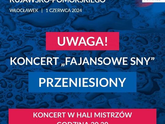 Jutrzejszy koncert z okazji święta województwa przeniesiony do Hali Mistrzów, obowiązują wejściówki