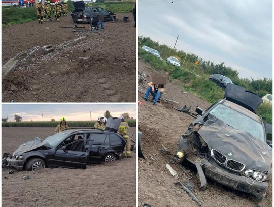 Kierowca BMW ściął latarnię i zatrzymał się na polu