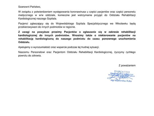 Koronawirus na Oddziale Rehabilitacji Kardiologicznej. Szpital wstrzymał przyjęcia