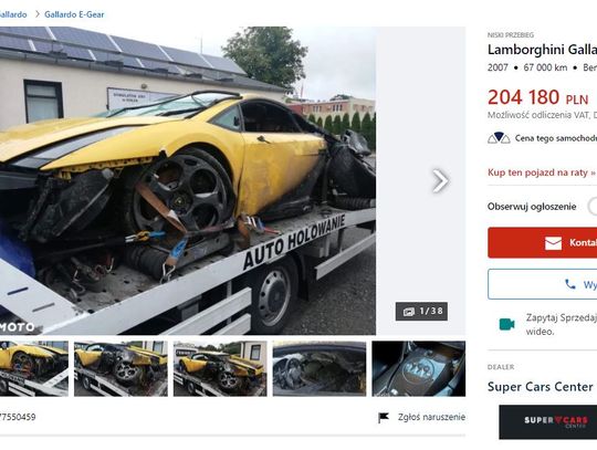 Lamborghini, które płonęło na A1 do kupienia na Otomoto! Za ile?