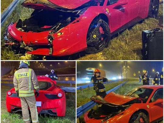 Luksusowe Ferrari rozbite na A1 pod Włocławkiem