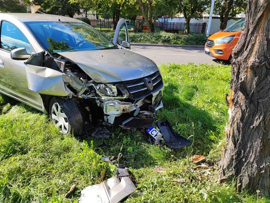 Mężczyzna zasłabł za kierownicą. Pojazd ściął znak i zatrzymał się na drzewie