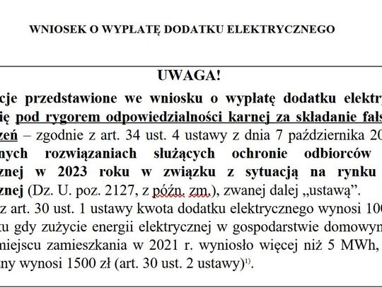 MOPR przyjmuje wnioski o dodatek elektryczny 