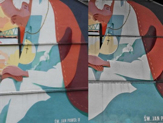 Mural Jana Pawła II został odnowiony. Odtworzono odpadniętą farbę oraz zamontowano blachy zabezpieczające