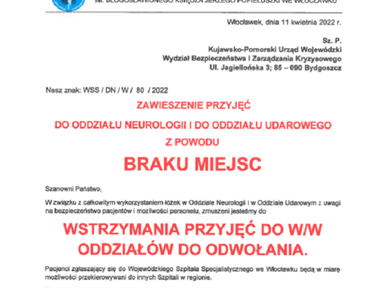 Neurologia i oddział udarowy zamknięte na nowych pacjentów. Szpitalowi brakuje miejsc dla chorych