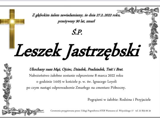 Nie żyje jeden z założycieli Aeroklubu Włocławskiego. Leszek Jastrzębski miał 90 lat