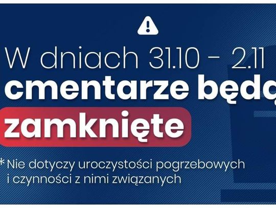 Od soboty do poniedziałku cmentarze będą zamknięte