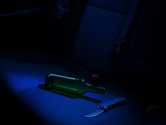 Auto bez kierowcy na środku jezdni, w środku alkohol i nóż. Nocna interwencja na os. Michelin