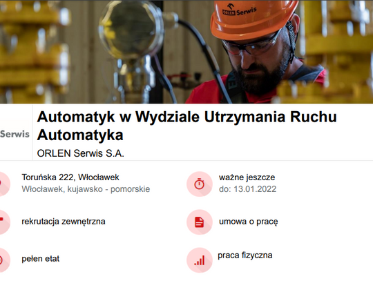 Orlen Serwis S.A. we Włocławku poszukuje pracowników. Benefity, jak nigdzie indziej...