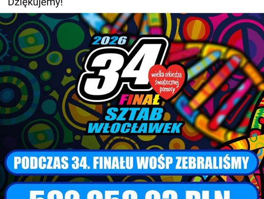 Podsumowano 34. Finał WOŚP we Włocławku. Blisko 600 tysięcy złotych