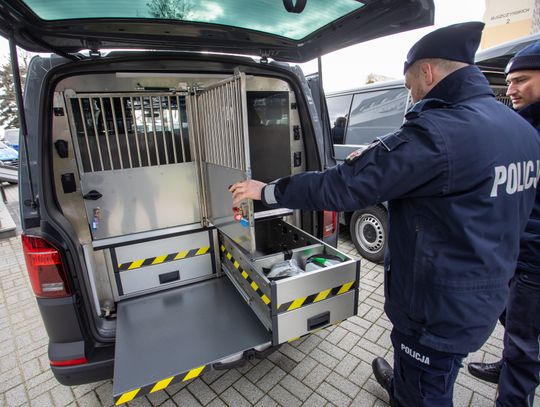 Policjanci z Włocławka z nowymi pojazdami do transportu psów służbowych 