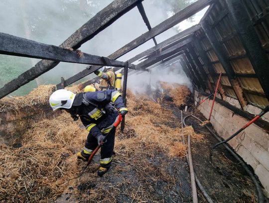 Pożar budynku gospodarczego. Prawdopodobną przyczyną było uderzenie pioruna