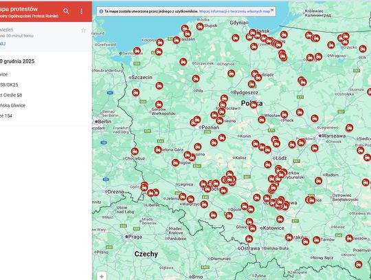 Protest rolników 30 grudnia. Utrudnienia na A1 [MAPA]