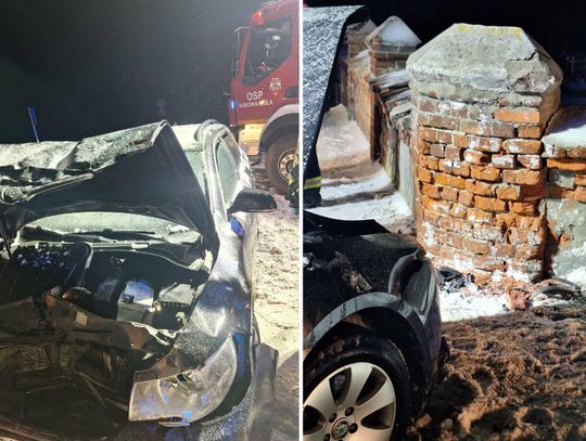 Samochód wypadł z drogi i rozbił się o mur cmentarza