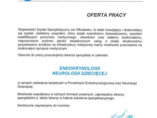 Szpital we Włocławku poszukuje endokrynologa oraz neurologa