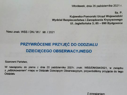 Szpital wznowił przyjęcia do Oddziału Dziecięcego Obserwacyjnego