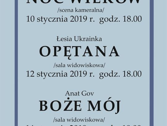 Teatr zaprasza na trzy bezpłatne przedstawienia. Pierwsze - już 10 stycznia!