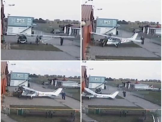 Tylko u nas: Cesna 172 uderzyła w hangar Aeroklubu Włocławskiego (wideo)