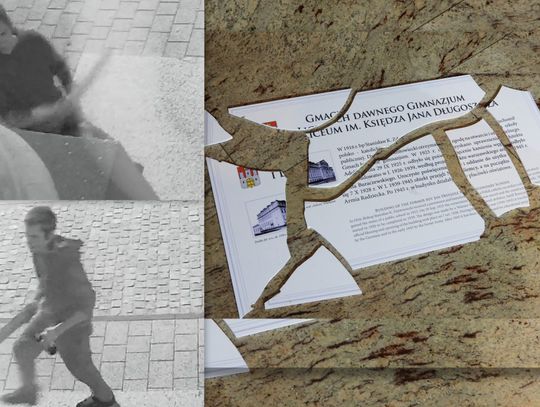Uszkodził tablice na budynku ZSK im. Długosza. Policja poszukuje tego mężczyzny
