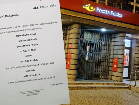 Uwaga! Poczta przy Chopina zmieniła godziny pracy. Listy nadasz tylko do 21:30...