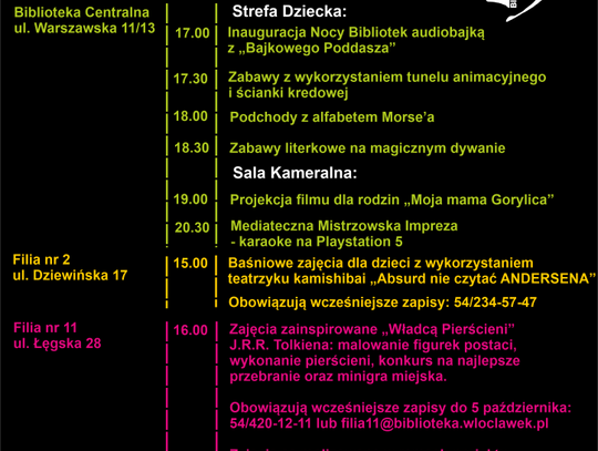 W sobotę 7 października Noc Bibliotek we Włocławku