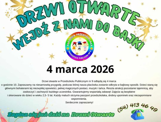 „Wejdź z nami do bajki” – Drzwi Otwarte w Przedszkolu Publicznym nr 9 we Włocławku „Wejdź z nami do bajki” – Drzwi Otwarte w Przedszkolu Publicznym nr 9 we Włocławku