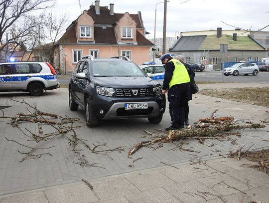 Wiatr złamał drzewo, które uszkodziło auto i zerwało linię wysokiego napięcia na os. Południe 