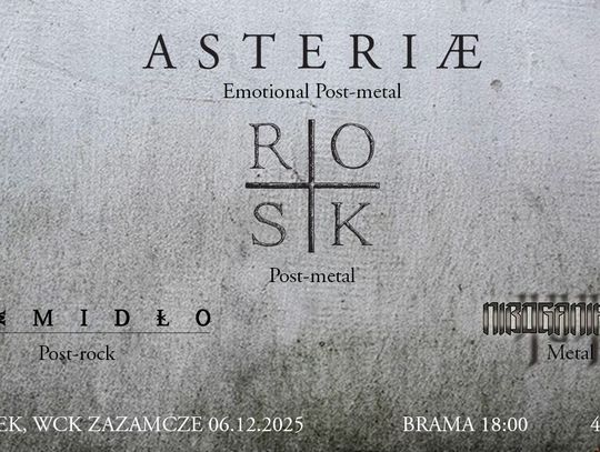 Wielkie metalowe uderzenie we Włocławku! Już 6 grudnia koncert ASTERIÆ, ROSK, MAMIDŁO i NIBOGANIPANA w Klubie Zazamcze