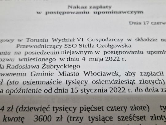 Włocławski ratusz otrzymał wyrok nakazowy Sądu w Toruniu. Nie zapłacono architektowi za wykonaną pracę