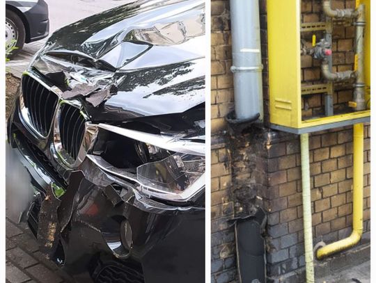 Wyciek gazu i zablokowana ul. Kościuszki, po uderzeniu BMW w skrzynkę z przyłączem gazowym