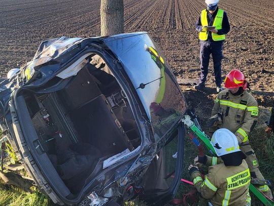 auto  uderzyło w drzewo strażacy policja