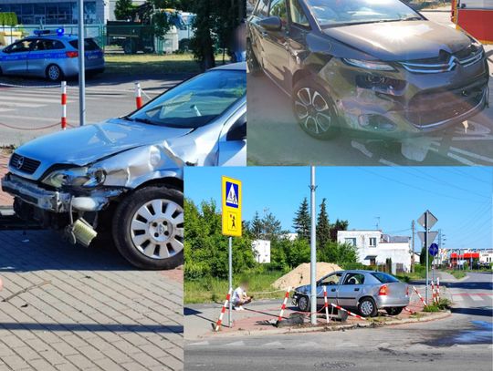 Opel ściął słupki na skrzyżowaniu ul. Papieżki i Zielnej. Doszło do kolizji