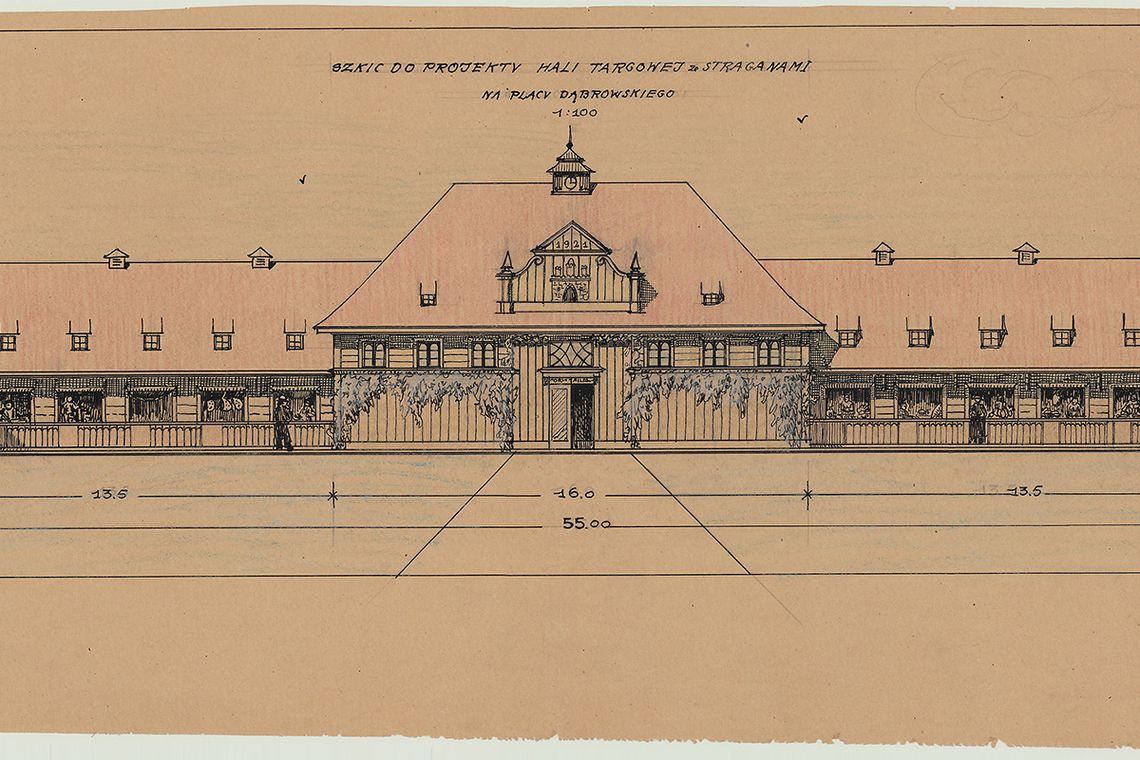 "50 na 50" - plany hali targowej przy Zielonym Rynku z 1921 r. i szabla wz. 1934