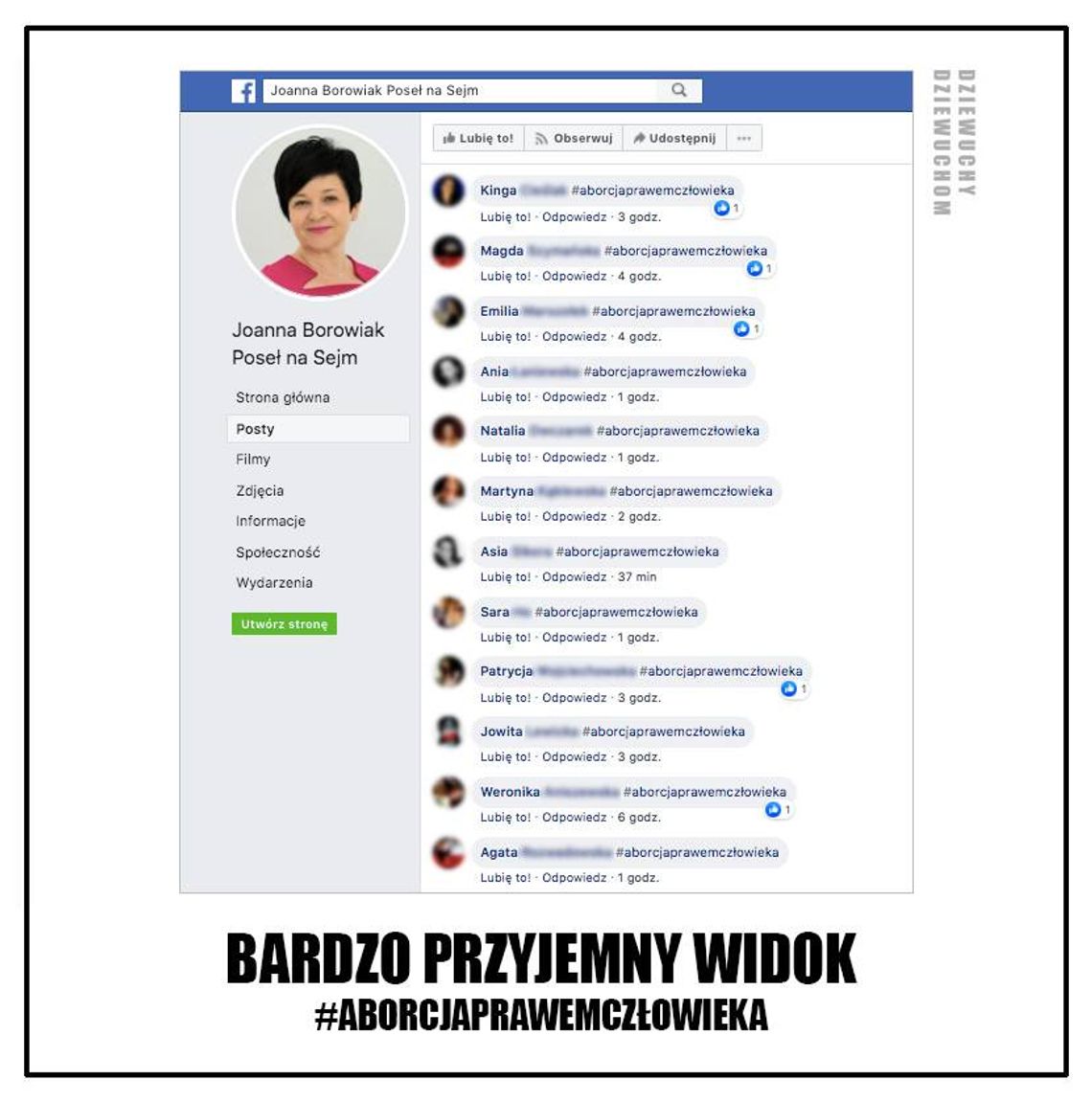 Akcja na profilu posłanki Borowiak. "Robimy hałas na profilach tych, którzy chcą nam odebrać nasze prawa"