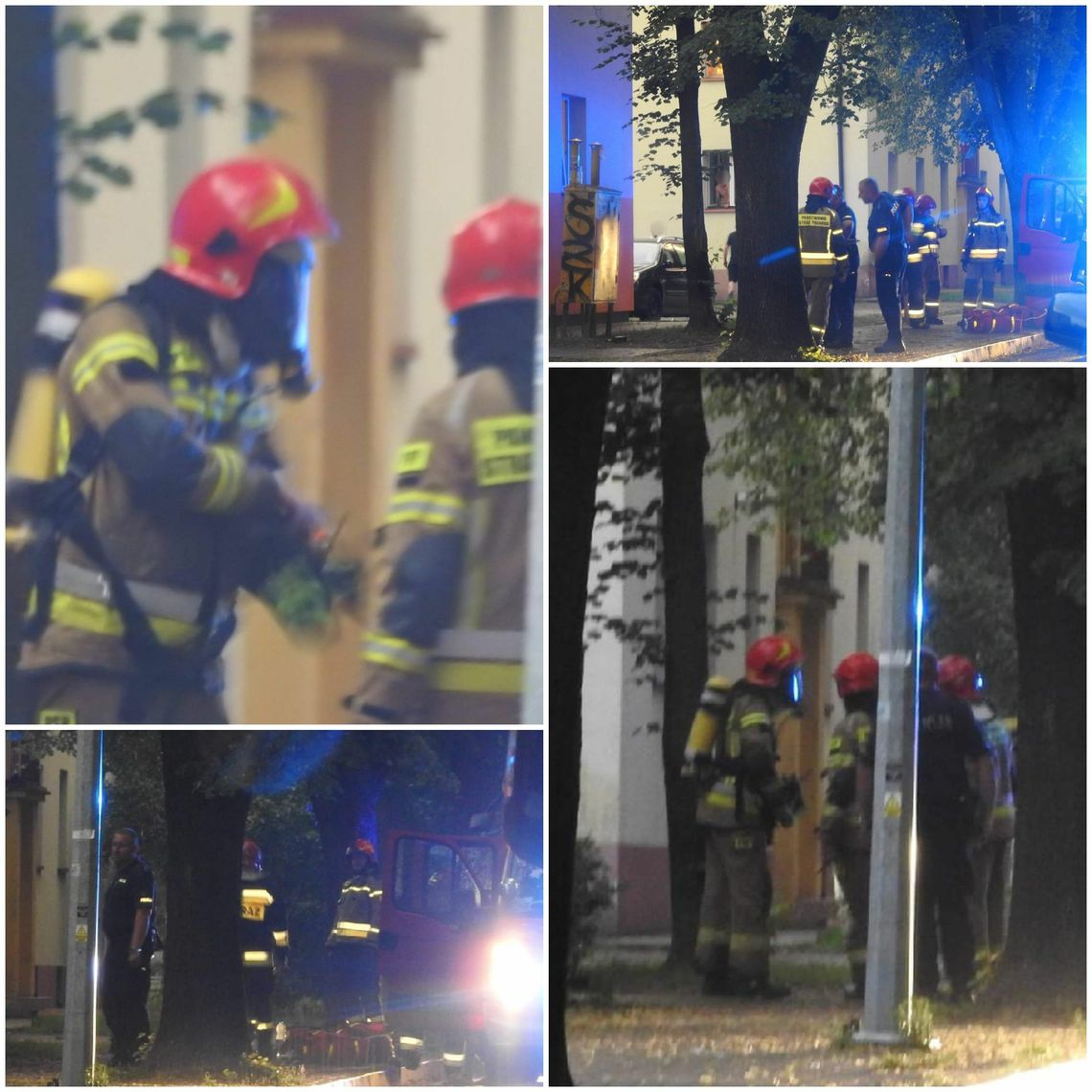 Akcja służb na ul. Kraszewskiego. Strażacy w maskach, policja i pogotowie gazowe