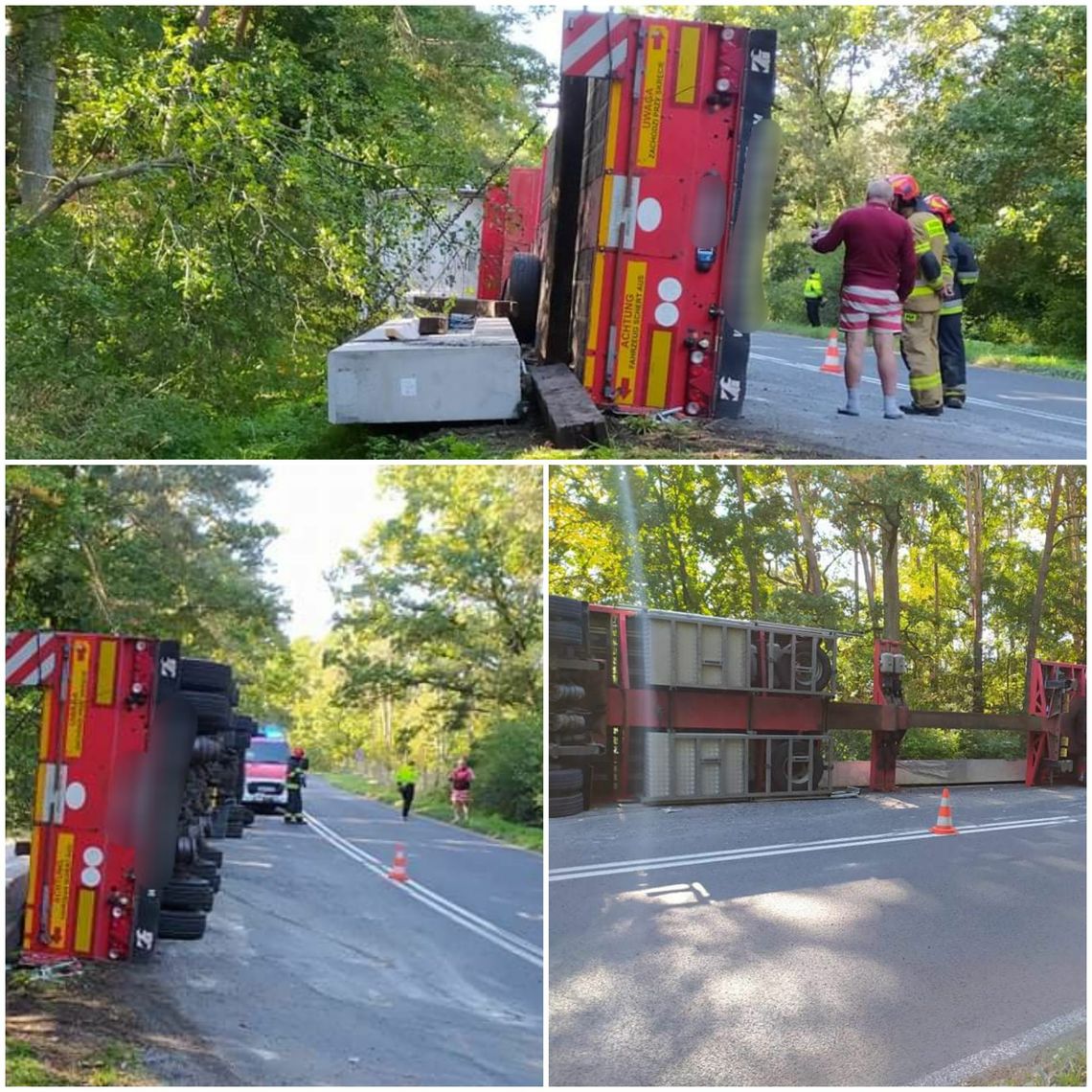 Auto ciężarowe wywróciło się na łuku drogi, ruch odbywa się wahadłowo 