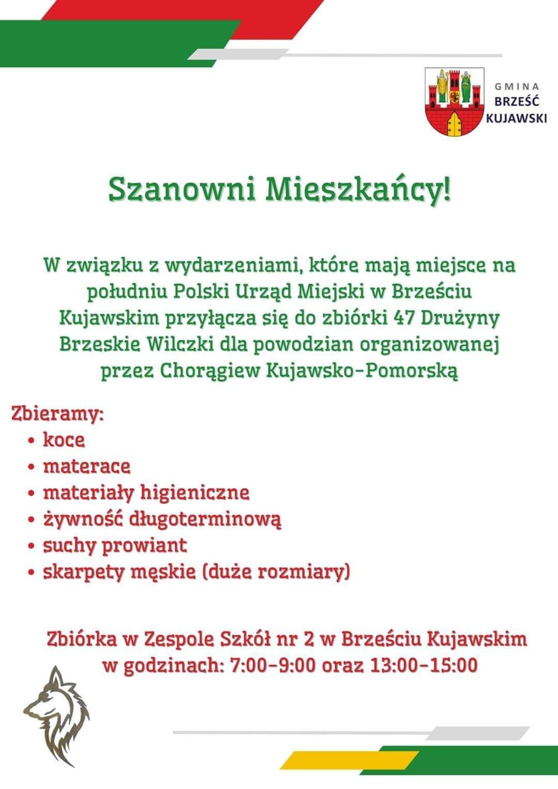 Brześć Kujawski organizuje zbiórkę dla powodzian z południa Polski