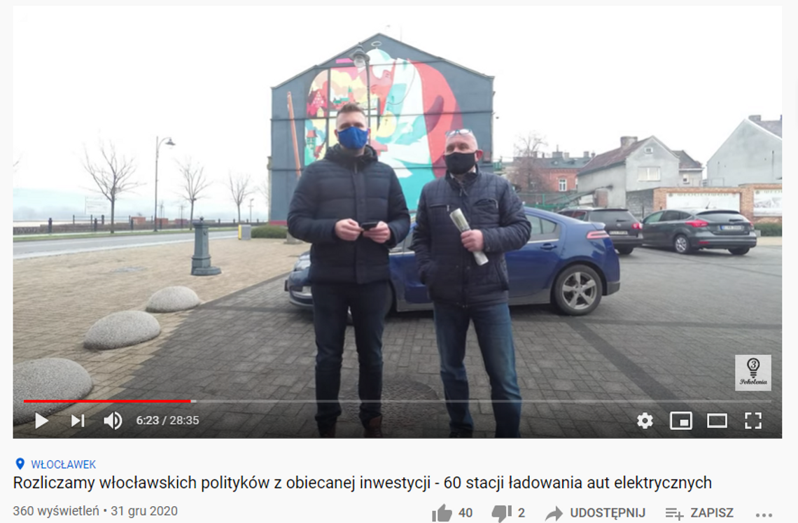 Do końca 2020 r. we Włocławku miało powstać 60 stacji ładowania pojazdów. Powstała jedna, ale jest nieczynna... 