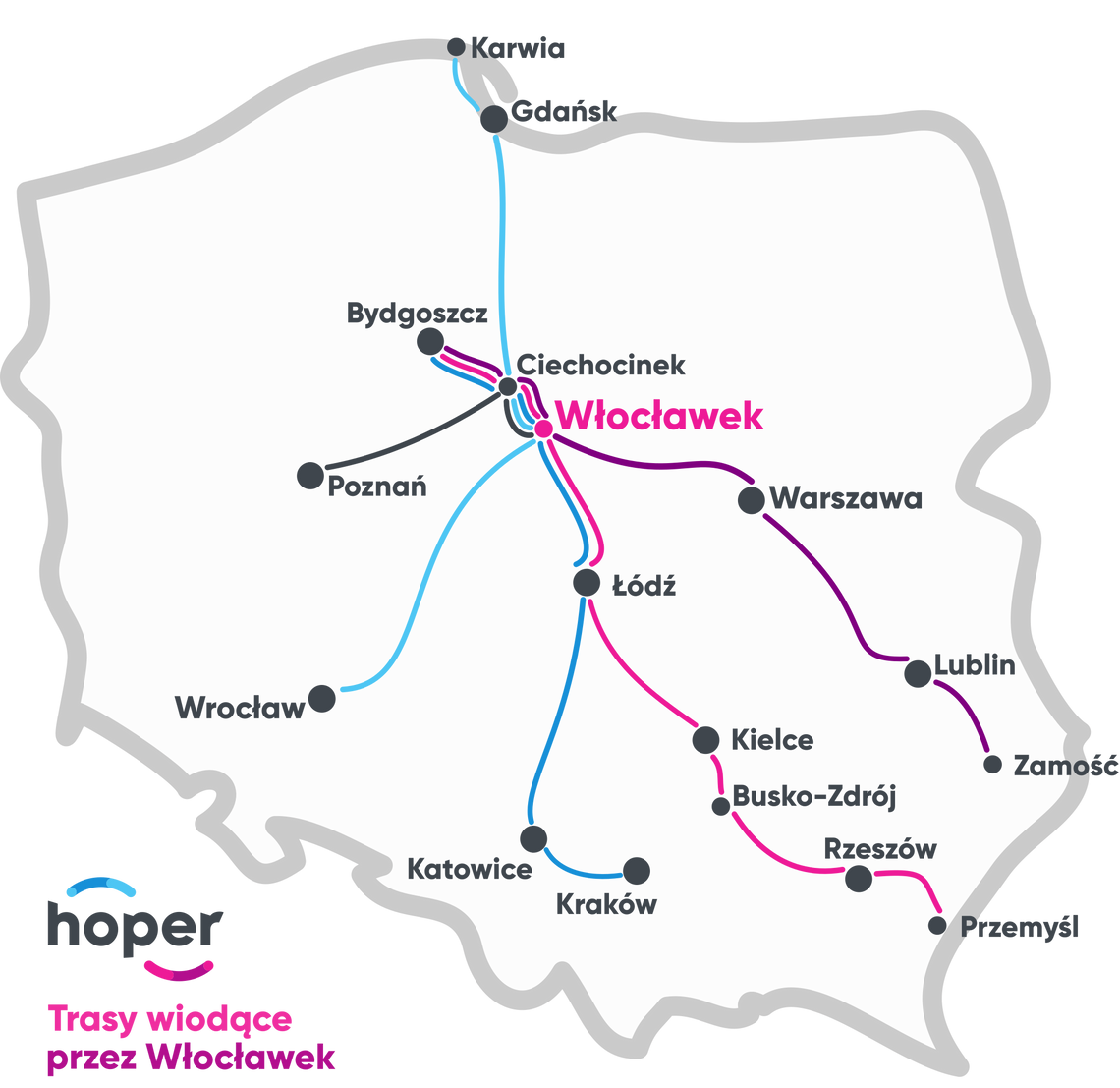 Hoper zwiększył liczbę tras. Nowy przewoźnik zabierze pasażerów z Włocławka